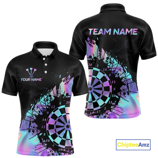 Purple Holographic Dartboard Grunge Dart Polo Shirts For Men Custom Name For Darters NYN2282
