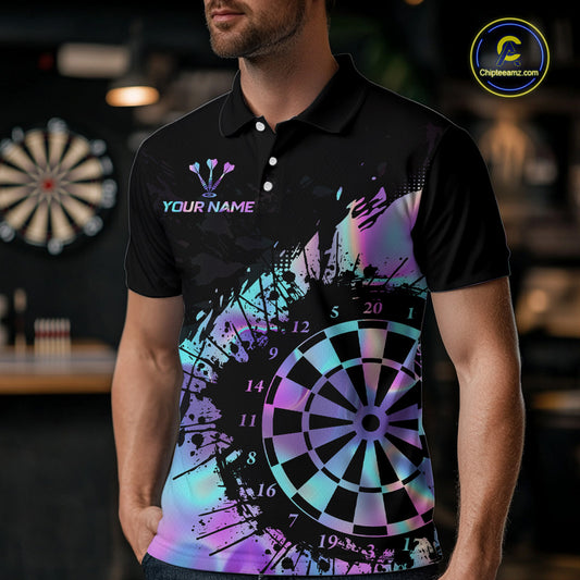 Purple Holographic Dartboard Grunge Dart Polo Shirts For Men Custom Name For Darters NYN2282