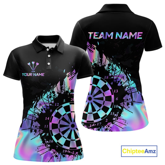 Purple Holographic Dartboard Grunge Dart Polo Shirts For Women Custom Name For Darters NYN2282