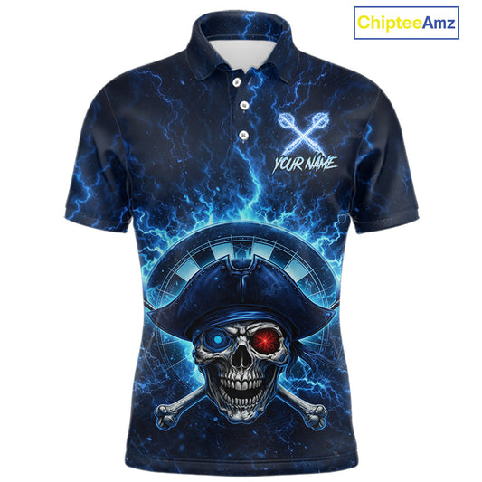 Blue Dartboard & Arrow Fire Flame Pirate Dart Polo Shirts For Men Custom Dart Team Jerseys NYN2726