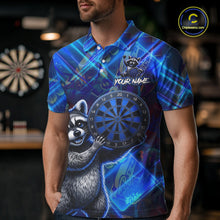 Load image into Gallery viewer, Thunder Raccoon Funny Men Dart Shirt Custom Graffiti Polo &amp; 1/4-Zip Dart Clothing | Blue NYN3343