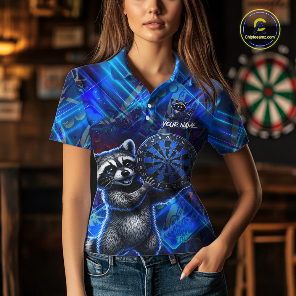 Thunder Raccoon Funny Women Dart Shirt Custom Graffiti Polo & 1/4-Zip Dart Clothing | Blue NYN3343