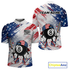 Load image into Gallery viewer, Custom Funny 8 Ball Billiard Quarter-Zip Shirt For Men, US Flag Grunge Pool Jersey, Personalized Pool League Team Uniform, Competitive Billiards Apparel