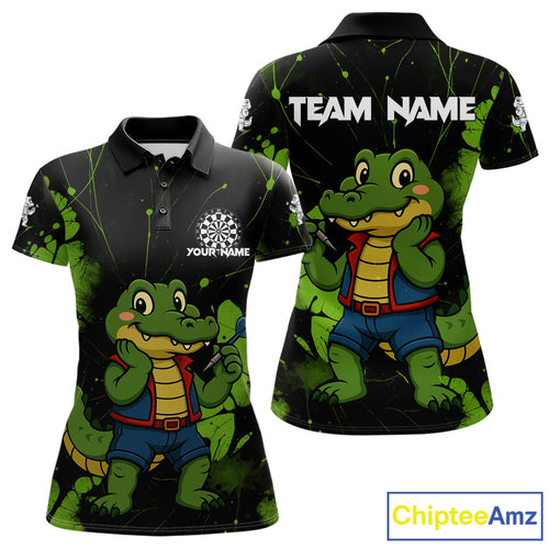 Custom Green Crocodile Funny Dart Polo Shirt For Women Splatter Dart Team Jerseys NYN1527