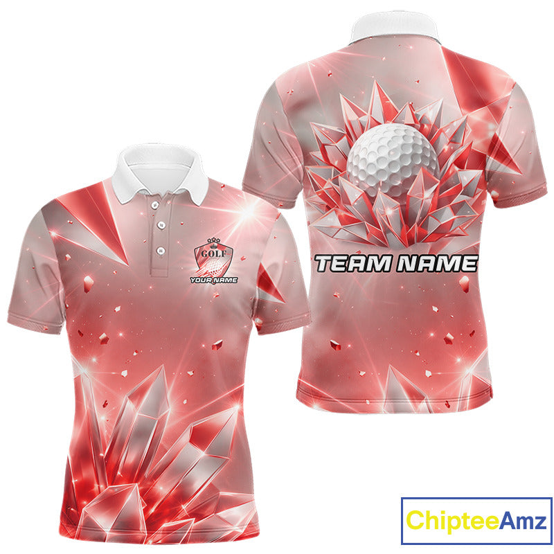 Mens Golf Polo Shirt Custom Red-Diamond Crystal Golf Ball Custom Name Golf Shirts For Team NYN3157