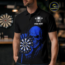 Load image into Gallery viewer, Custom Men&#39;s Dart Polo Shirt With Blue Blood Skull Holding Dartboard, Darts Jersey  NYN1795