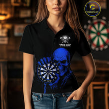 Load image into Gallery viewer, Custom Women Dart Polo Shirt With Blue Blood Skull Holding Dartboard, Darts Jersey  NYN1795