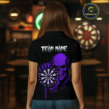 Load image into Gallery viewer, Custom Women Dart Polo Shirt With Purple Blood Skull Holding Dartboard, Darts Jersey  NYN1794