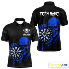 Load image into Gallery viewer, Custom Men&#39;s Dart Polo Shirt With Blue Blood Skull Holding Dartboard, Darts Jersey  NYN1795