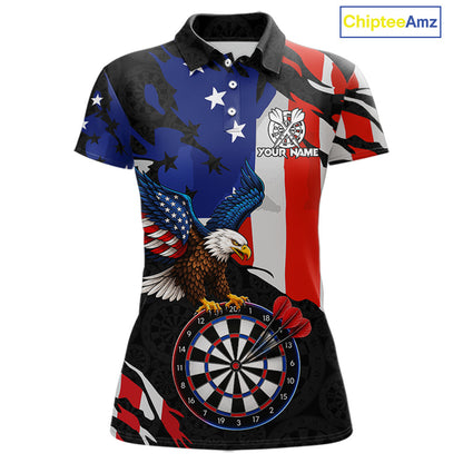 Red black and blue American flag eagle darts shirt for women patriotic jersey