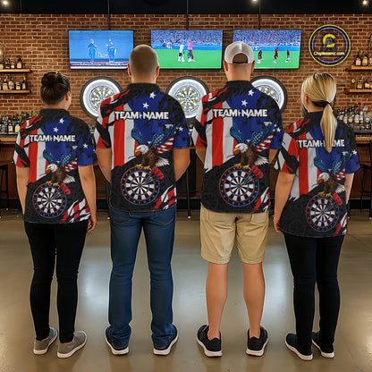 Red, Black And Blue American Flag Eagle Darts Shirts For Men Custom Patriotic Darts Team Jersey NYN3351