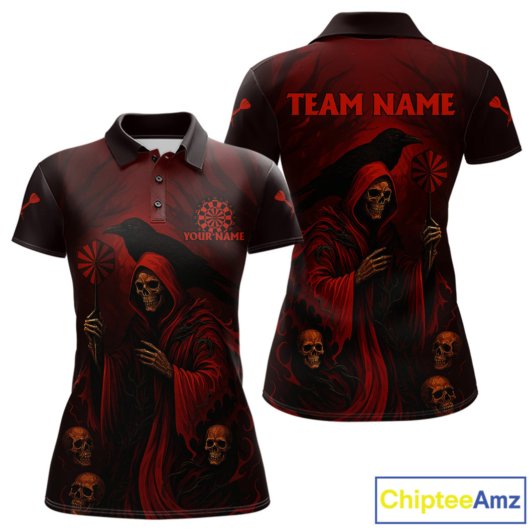 Custom Red Grim Reaper Grunge Skull Dart Arrow Dart Women Polo Shirt Dart Jerseys NYN1543