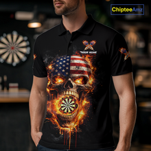 Load image into Gallery viewer, Personalized US Flag Skull Fire Flame Dartboard Men Darts Polo Shirt Custom Darts Team Jersey NYN2585