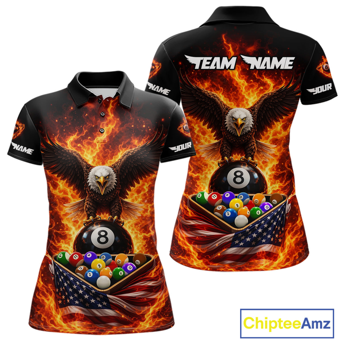 Fire Flame Eagle US Flag Pool Ball 3D Billiard Shirt For Women Personalized 8 Ball Billiard Attire NYN2587