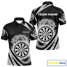 Load image into Gallery viewer, Silver Flames Dragon Dartboard Men Darts Polo Shirt Custom Dragon Team Dart League Shirt NYN2069