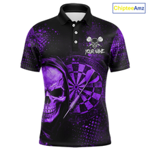 Load image into Gallery viewer, Purple Grunge Skull Dartboard &amp; Arrow Men Darts Polo Shirt Personalized Darts Team Jerseys NYN2596