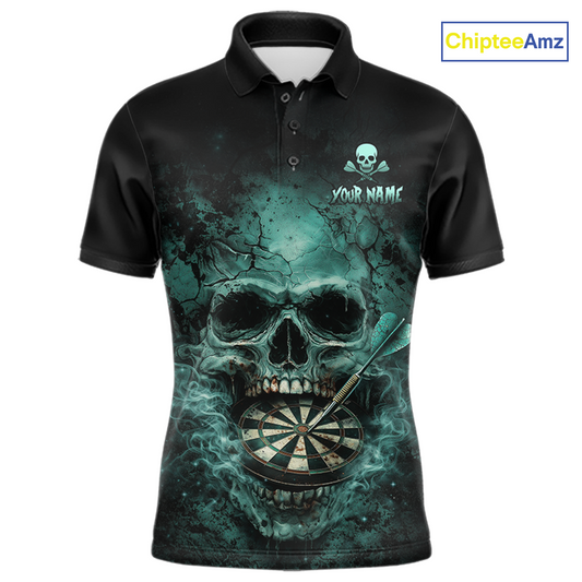Cracked Grunge Teal Smokes Skull Dartboard Men Darts Polo Shirt Personalized Darts Team Jerseys NYN2598