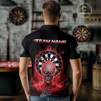 Black Red Flaming Skeleton Darts Custom Men's Dart Polo Shirts Team Dart League Jerseys NYN2075