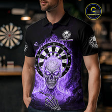 Load image into Gallery viewer, Black Purple Flaming Skeleton Darts Custom Men's Dart Polo Shirts Team Dart League Jerseys NYN2074