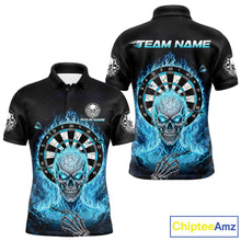 Load image into Gallery viewer, Black Blue Flaming Skeleton Darts Custom Men's Dart Polo Shirts Team Dart League Jerseys NYN2073