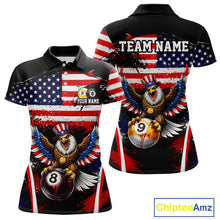 Load image into Gallery viewer, Grunge US Flag Eagle 8 Ball &amp; 9 Ball Billiard Pool Shirt For Women Custom Patriotic Billiard Appeal NYN2762