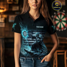 Load image into Gallery viewer, Custom Lightning Turquoise Grim Reaper Beer Funny Women Darts Polo Shirt US Flag Dart Jerseys NYN1836