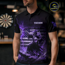 Load image into Gallery viewer, Custom Lightning Purple Grim Reaper Beer Funny Men Darts Polo Shirt US Flag Dart Jerseys NYN1837