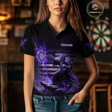 Load image into Gallery viewer, Custom Lightning Purple Grim Reaper Beer Funny Women Darts Polo Shirt US Flag Dart Jerseys NYN1837