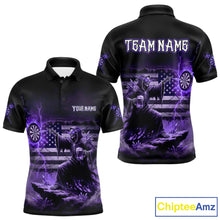 Load image into Gallery viewer, Custom Lightning Purple Grim Reaper Beer Funny Men Darts Polo Shirt US Flag Dart Jerseys NYN1837