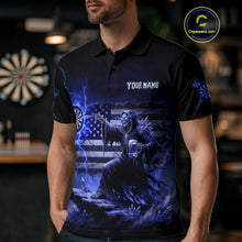 Load image into Gallery viewer, Custom Lightning Blue Grim Reaper Beer Funny Men Darts Polo Shirt US Flag Dart Jerseys NYN1838