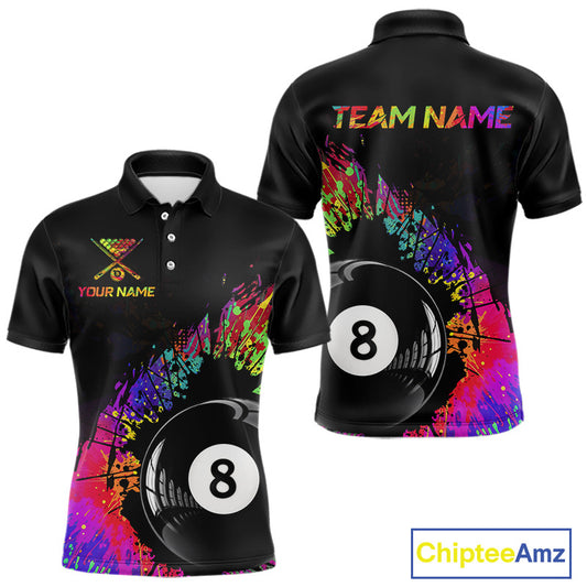 Custom Colorful Splatter Men's Billiard Ball Shirt Personalized Ball 8 Billiard Team Shirt NYN2342