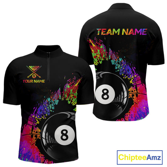 Custom Colorful Splatter Men's Billiard Ball Shirt Personalized Ball 8 Billiard Team Shirt NYN2342
