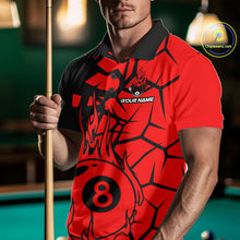 Load image into Gallery viewer, Black And Red Cracked Flaming Pool 8 Ball Men Billiard Shirt Custom Ball Billiard Team Attire NYN2625