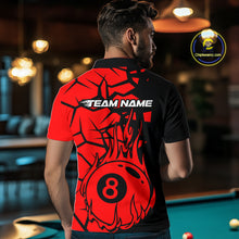 Load image into Gallery viewer, Black And Red Cracked Flaming Pool 8 Ball Men Billiard Shirt Custom Ball Billiard Team Attire NYN2625