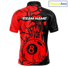 Load image into Gallery viewer, Black And Red Cracked Flaming Pool 8 Ball Men Billiard Shirt Custom Ball Billiard Team Attire NYN2625