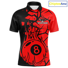 Load image into Gallery viewer, Black And Red Cracked Flaming Pool 8 Ball Men Billiard Shirt Custom Ball Billiard Team Attire NYN2625