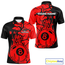 Load image into Gallery viewer, Black And Red Cracked Flaming Pool 8 Ball Men Billiard Shirt Custom Ball Billiard Team Attire NYN2625