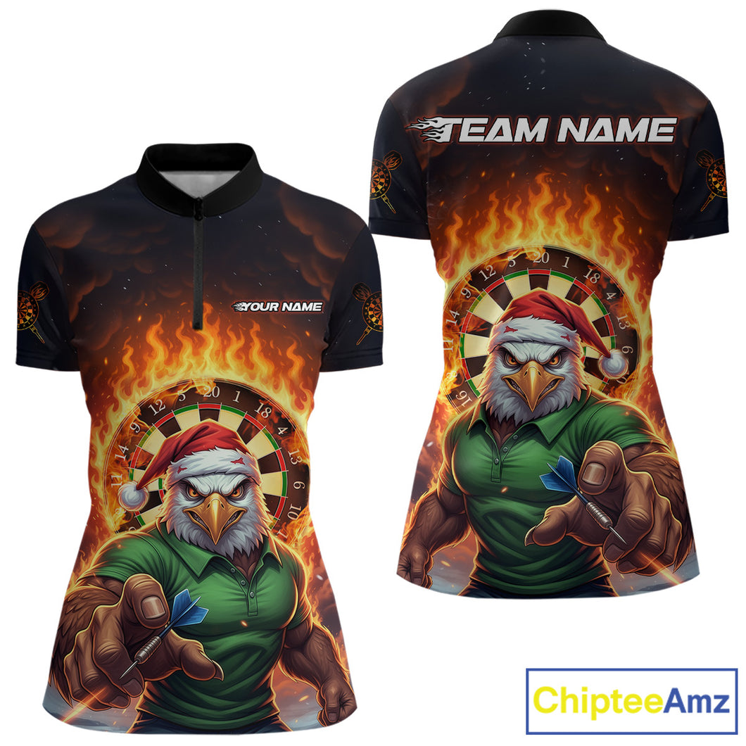 Funny Eagle Flame Dartboard Christmas Darts Quarter-Zip Shirt For Women Custom Xmas Dart Jerseys NYN1853
