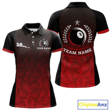 Load image into Gallery viewer, Black And Red 8 Ball Pool Women Billiard Polo &amp; Quarter Zip Shirt Custom 8  Ball Billiard Team Jersey NYN2983