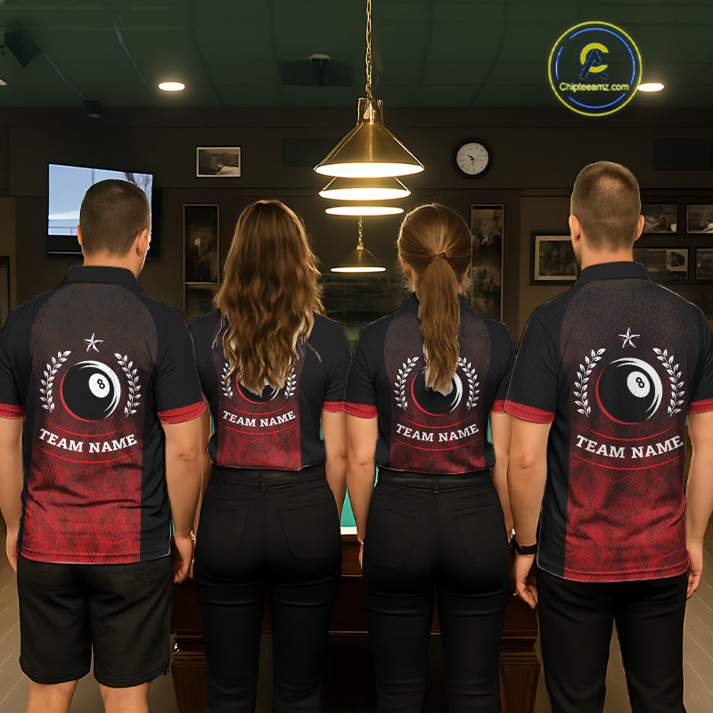 Black And Red 8 Ball Pool Women Billiard Polo & Quarter Zip Shirt Custom 8  Ball Billiard Team Jersey NYN2983