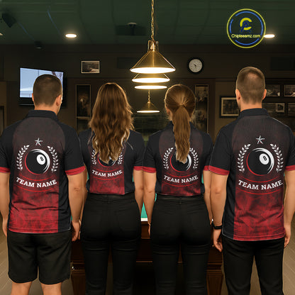 Black And Red 8 Ball Pool Women Billiard Polo & Quarter Zip Shirt Custom 8  Ball Billiard Team Jersey NYN2983