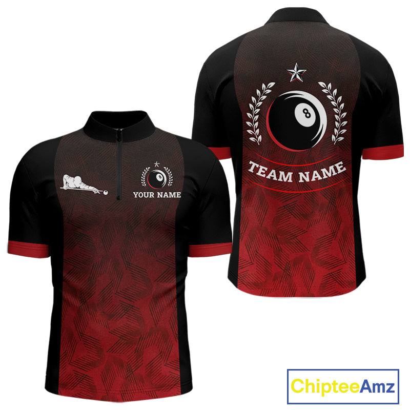 Black And Red 8 Ball Pool Men Billiard Polo & Quarter Zip Shirt Custom 8  Ball Billiard Team Jersey NYN2983