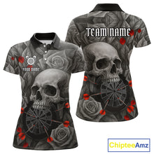 Load image into Gallery viewer, Custom Red Grey Roses Skull Dartboard Dart Women Polo Shirt Outfits Dart Team Jerseys NYN1560