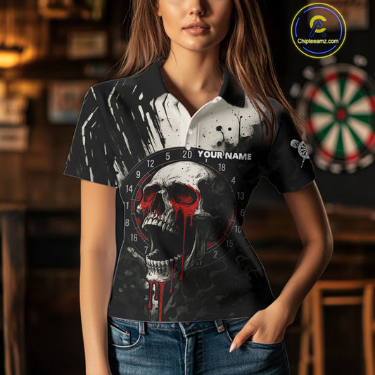 Custom Black Red Dripping Skull Dartboard Dart Women Polo Shirt Grunge Dart Jerseys NYN1563