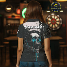 Load image into Gallery viewer, Custom Black Turquoise Dripping Skull Dartboard Dart Women Polo Shirt Grunge Dart Jerseys NYN1564