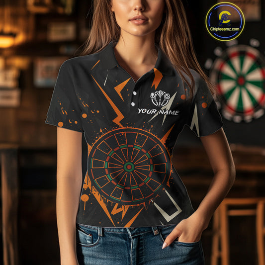 Custom Black Orange Dartboard Grunge Dart Women Polo Shirt Dart Tournament Jerseys NYN1567