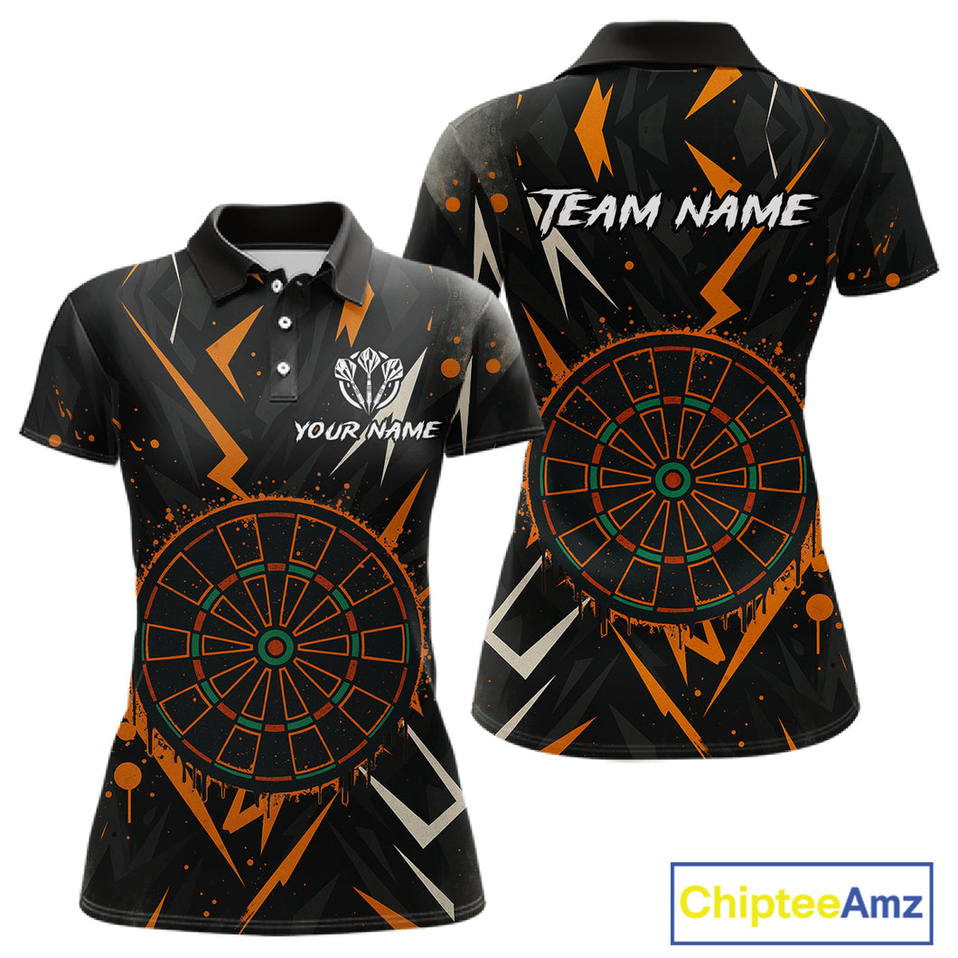Custom Black Orange Dartboard Grunge Dart Women Polo Shirt Dart Tournament Jerseys NYN1567
