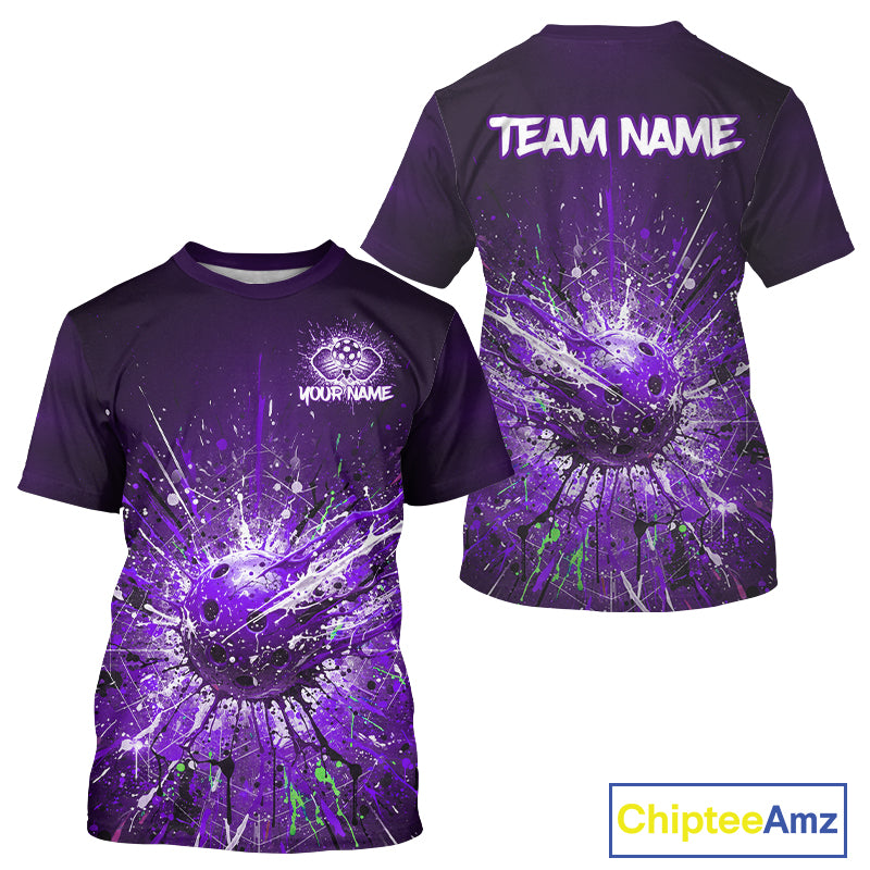 Custom Purple Splatter Pickleball Ball T-Shirt Men Multi-Color Pickleball Team Jerseys NYN1872