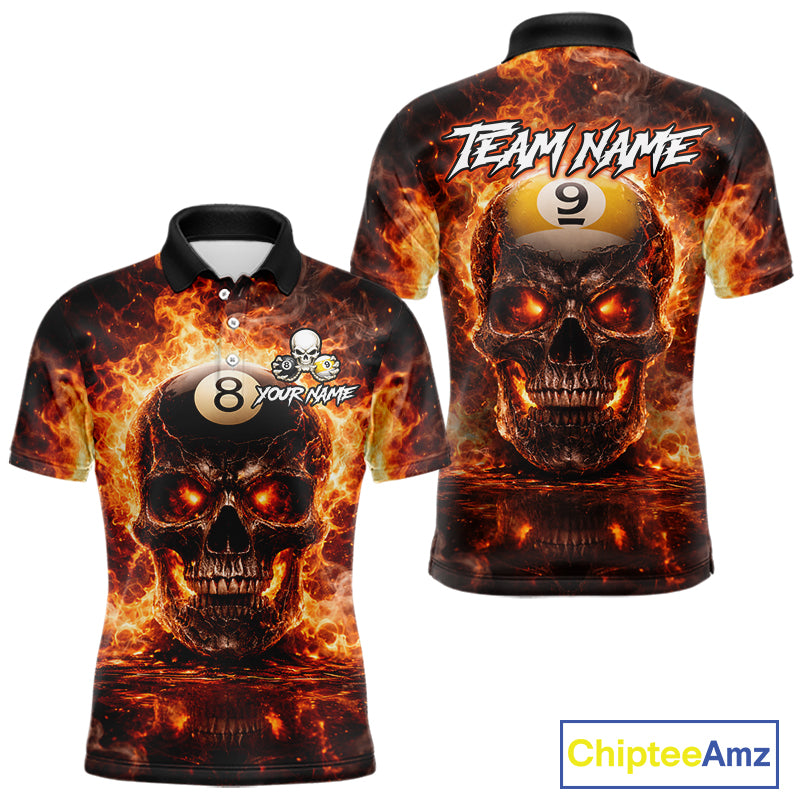 Fire Flame Skull Pool 8 Ball & 9 Ball Billiard Shirt For Men Custom Billiard Team Attire|Red NYN2628