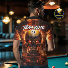 Load image into Gallery viewer, Fire Flame Skull Pool 8 Ball &amp; 9 Ball Billiard Shirt For Men Custom Billiard Team Attire|Red NYN2628